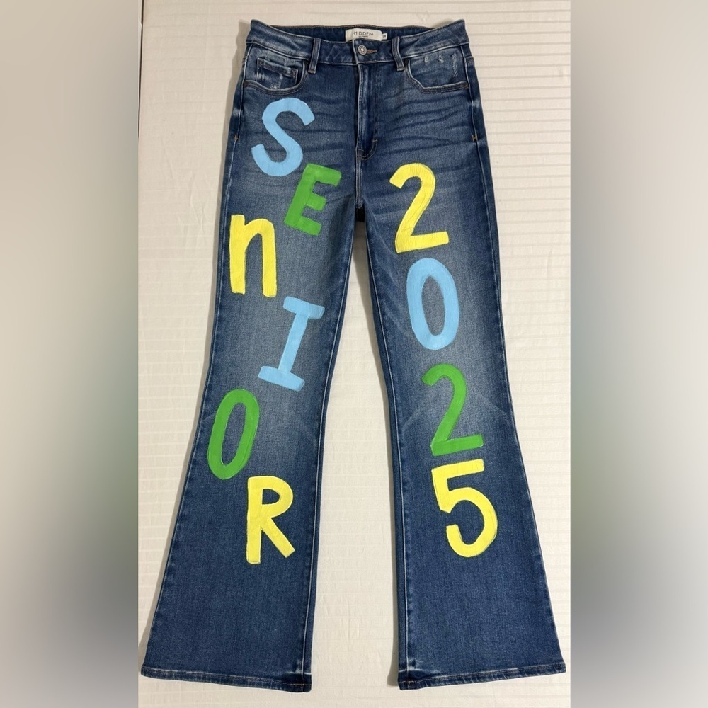 Hand Painted Hidden Denim Jeans High Rise Flare Senior 2025 Size 28